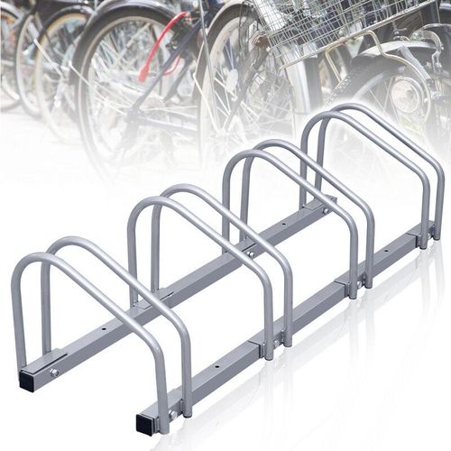 Fahrradständer für 2-6 Fahrräder 35-60mm Reifenbreite Mehrfachständer Aufstellständer Fahrrad Ständer, Variante:4 Fahrräder – Silber – Vingo