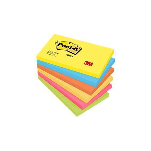 POST-IT Haftnotizen Notes 622-12SS-COS, 127 x 76 mm, wiederablösbar, cellophanfrei verpackt, farbsortiert, 6 x 100 Blatt