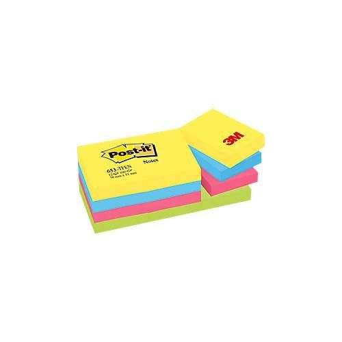 POST-IT Haftnotizen Notes 622-12SS-COS, 51 x 38 mm, wiederablösbar, cellophanfrei verpackt, farbig, 12 x 100 Blatt