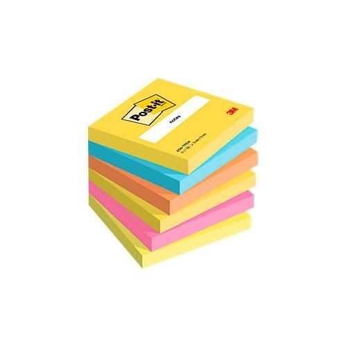 POST-IT Haftnotizen Notes 622-12SS-COS, 76 x 76 mm, wiederablösbar, cellophanfrei verpackt, farbsortiert, 6 x 100 Blatt