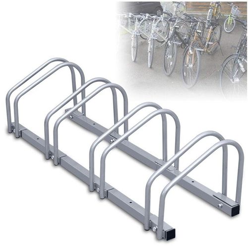 SWANEW Fahrradständer für 2-6 Fahrräder 35-60mm Reifenbreite Mehrfachständer Aufstellständer Fahrrad Ständer, Variante:4 Fahrräder – Silber