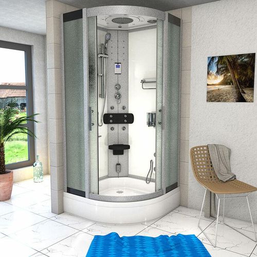 Dampfdusche Duschtempel Sauna Dusche Duschkabine D46-60M2-EC 100×100 cm – Weiß