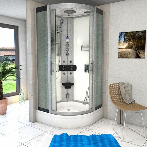 Dampfdusche Duschtempel Sauna Dusche Duschkabine D46-60M3-EC 100×100 cm – Weiß