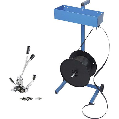 Umreifungs-Set, PP-Band, Spann- und Verschlussgerät, Abroller, Band, Verschlusshülsen, Bandbreite 16 mm kaiserkraft