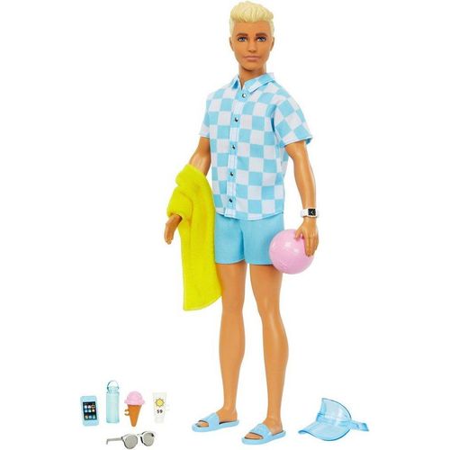 Barbie Anziehpuppe Blonde Ken-Puppe mit Badehose und Strand-Accessoires, bunt