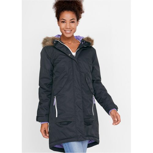 bonprix Wasserdichter Funktionsmantel, schwarz, Gr.50, Funktionale Thermo-Regenjacke aus wind- und wasserfestem Material mit verschließbaren Taschen