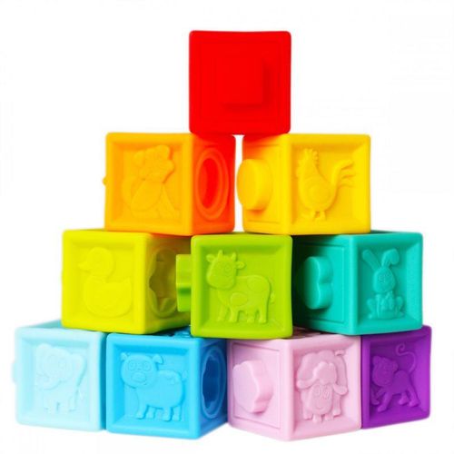 Bam-Bam Rubber Blocks zachte, sensorische speelkubussen 6m+ Animals 10 st