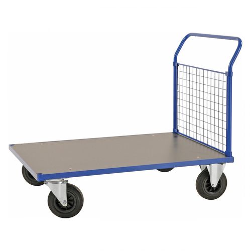 Kongamek Plattformwagen in blau 1083x700x1020mm mit MDF-Platte und Schiebebügel mit Gummibereifung ohne Bremse