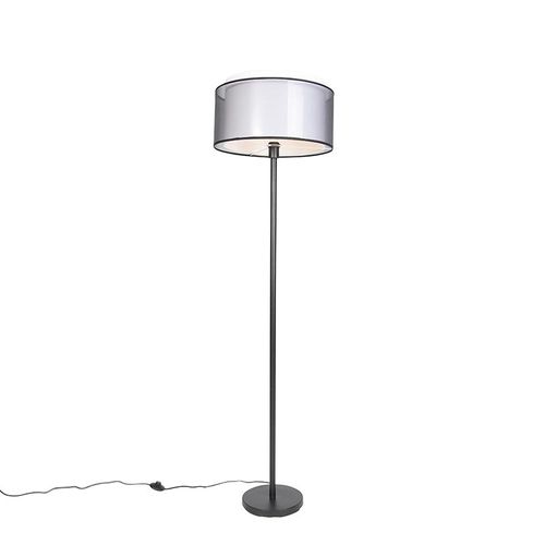 Design vloerlamp zwart met zwart-wit kap 47 cm - Simplo