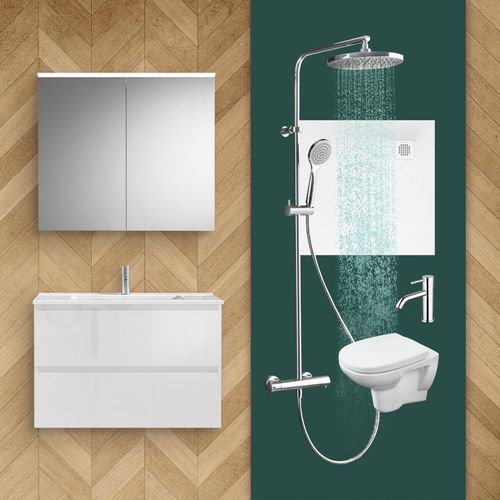 evineo ineo2 Bad mit Möbelanlage & Spiegelschrank B: 80 cm, WC, Dusche, inkl. Armaturen, BE-Bad-Set1,