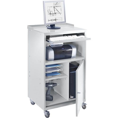 PC-Pult, mobil, HxBxT 1170 x 690 x 590 mm, lichtgrau RAL 7035 eurokraft basic