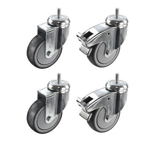 Proroll Gummireifen thermoplastisch, Set-Angebot, 4 x Lenkrollen, 2 x mit Doppelstopp, mit Gewindestift, Rad-Ø x Breite 50 x 18 mm Image