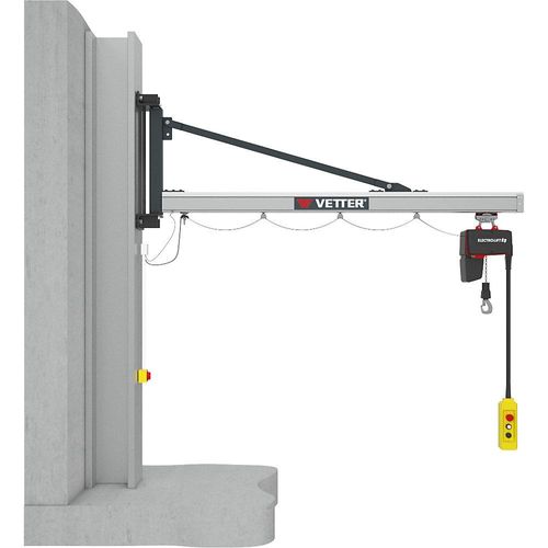 Vetter Wandschwenkkran UNILIFT UW, mit Elektrokettenzug BL, Tragfähigkeit 500 kg, Ausladung 4,4 m