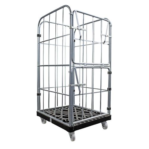 Rollbehälter, 4-seitig, halbseitig abklappbar, tiefschwarz / galvanisch blau verzinkt, ab 50 Stk kaiserkraft