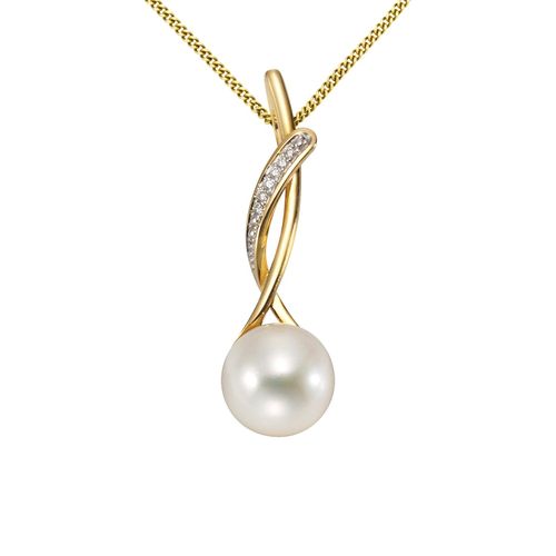 Orolino Halskette Gold 585 mit weißer Perle 9,5-10mm und 6 Brillanten zus. 0,03ct.