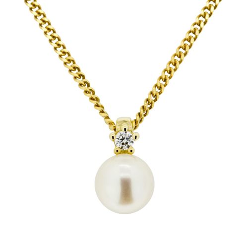 Orolino Halskette Gold 585 mit weißer Perle 5,5-6mm und Brillant 0,03ct.