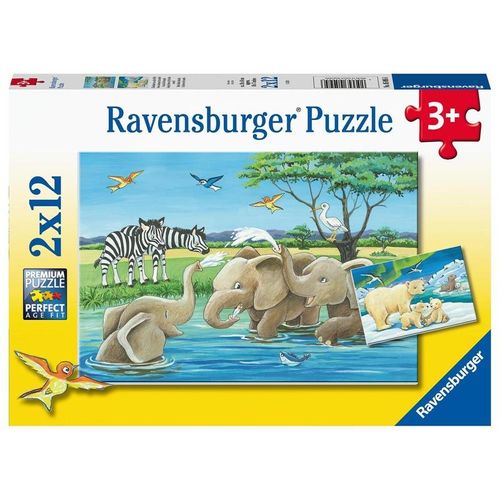 Ravensburger Kinderpuzzle - 05095 Tierkinder aus aller Welt - Puzzle für Kinder ab 3 Jahren, mit 2x12 Teilen