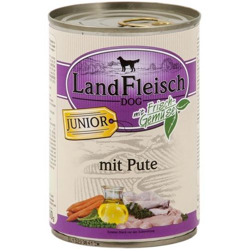 Landfleisch Junior Hundefutter, Huhn, Ente & Kartoffeln 12x400g
