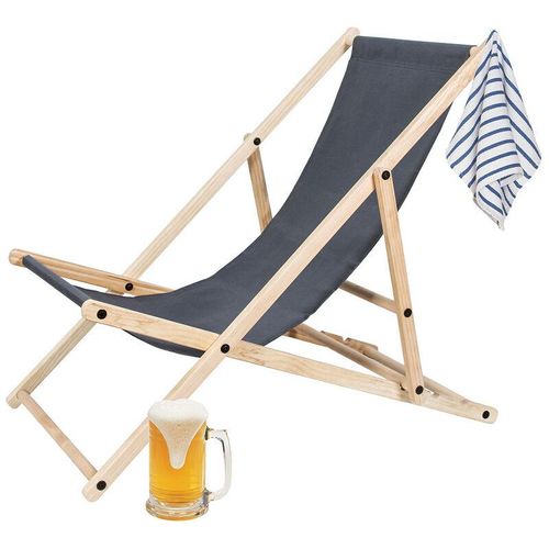 Liegestuhl Relaxliege Sonnenstuhl 120kg Chair Liege Gemühtlicher Klappbar Holz Grau - Hengda