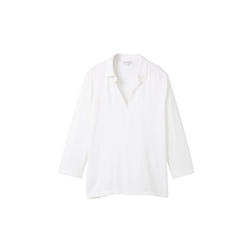 TOM TAILOR Damen 3/4 Arm Shirt mit TENCEL(TM) Modal, weiß, Uni, Gr. S,