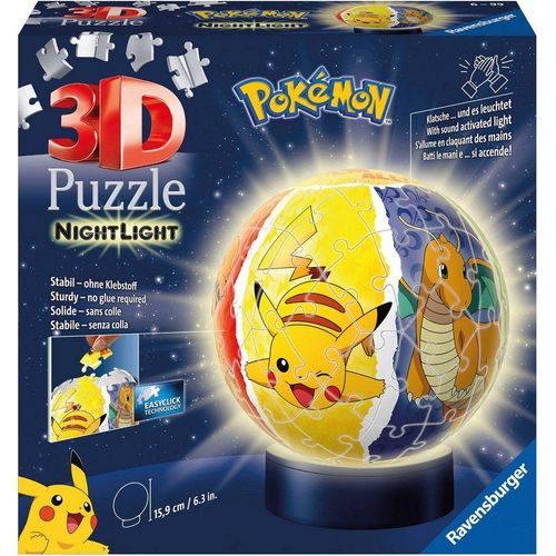 Ravensburger 3D-Puzzle Nachtlicht - Pokémon, 72 Puzzleteile, mit Leuchtsockel; Made in Europe; FSC® - schützt Wald - weltweit, bunt