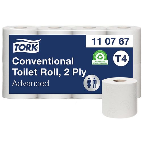 TORK Toilettenpapier, Haushaltsrolle, Tissue, 2-lagig, weiß, VE 64 Rollen à 250 Blatt, ab 1 VE