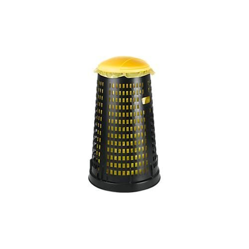 Abfallbehälter Ruff, für 70-120 l Kunststoff-& Papiersäcke, Lochoptik, ø 525 mm, Recycling-Kunststoff, gelb-schwarz
