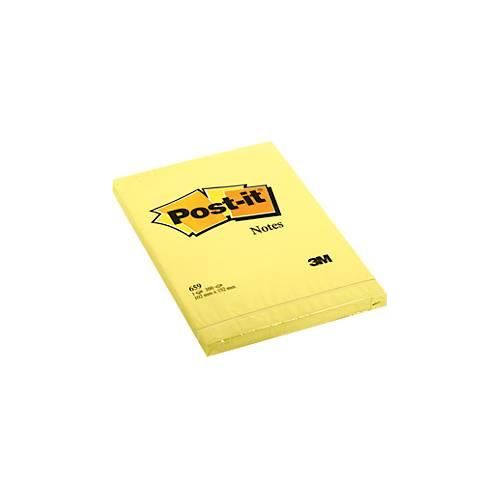 POST-IT Haftnotizen 659, 102 x 152 mm, selbsthaftend, wiederablösbar, cellophanfrei verpackt, 6 x 100 Blatt, gelb