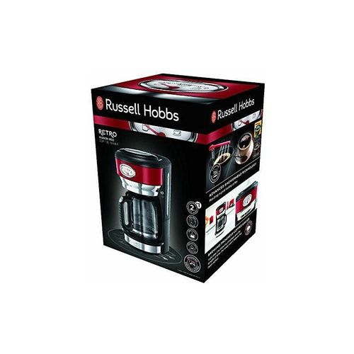 Russell Hobbs Kaffeemaschine Retro rot, bis 10 Tassen, 1,25l Glaskanne, Brüh- & Warmhalteanzeige im Retrodesign, Abschaltautomatik, Warmhalteplatte,