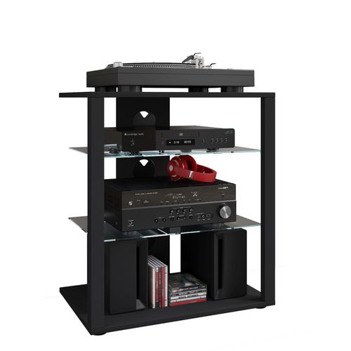 VCM Hifi Holz Möbel Rack Schrank Phono Regal 2 Glasböden Maße: H. 70 x B. 60 x T. 41 cm Phono Mediaregal - Folas