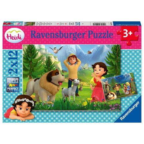 Ravensburger Kinderpuzzle - 05143 Gemeinsame Zeit in den Bergen - Puzzle für Kinder ab 3 Jahren, Heidi-Puzzle mit 2x12 Teilen