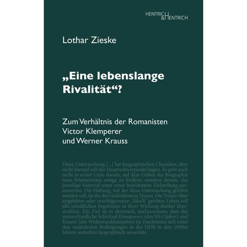 "Eine lebenslange Rivalität"? - Lothar Zieske, Kartoniert (TB)