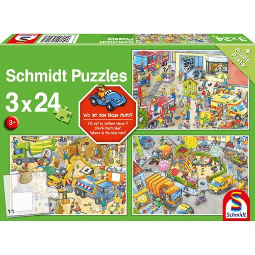Schmidt Puzzle 3x24 - Wo ist das blaue Auto? (Puzzle)