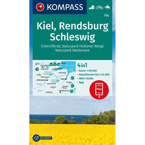 KOMPASS Wanderkarte 714 Kiel, Rendsburg, Schleswig 1:50.000, Karte (im Sinne von Landkarte)