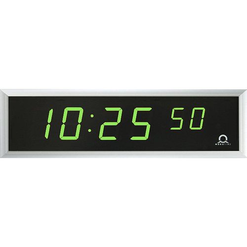 LED-Digitaluhr, HxBxT 118 x 423 x 39 mm, silber, grüne LED