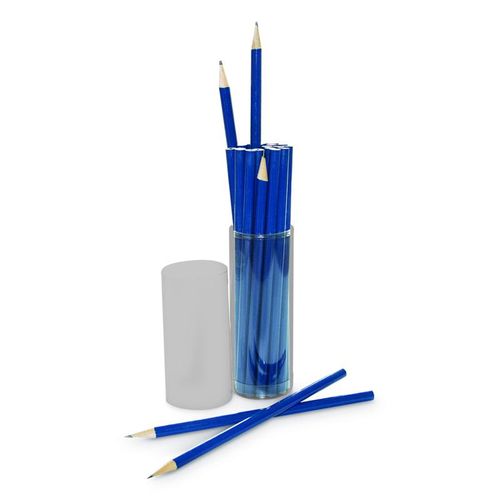 22 blaue Bleistifte in Klarsichtbox
