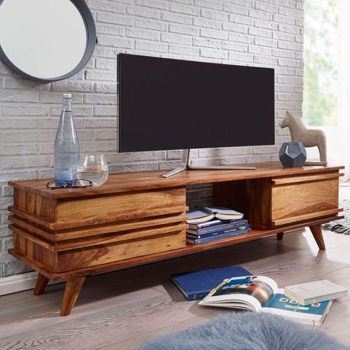 Lowboard Massivholz Sheesham Kommode 145 cm TV-Board Ablage-Fach Landhaus-Stil Unterschrank 41 cm TV