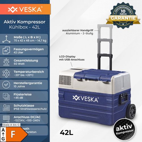 VESKA Kompressor Kühlbox elektrisch, Gefriertruhe mit APP-Steuerung - 42l blau
