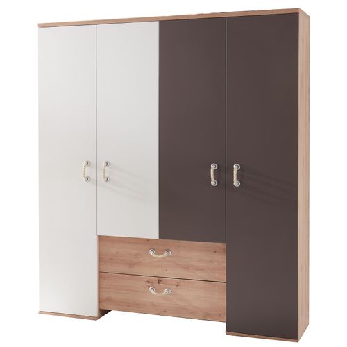 Mäusbacher Cordula Kleiderschrank in Asteiche/Lava matt/Weiß matt lack 155x188x51 cm