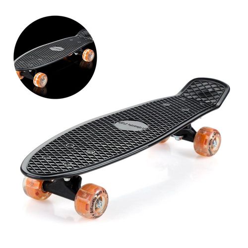 Spielwerk® Retro Skateboard Schwarz/Orange mit LED