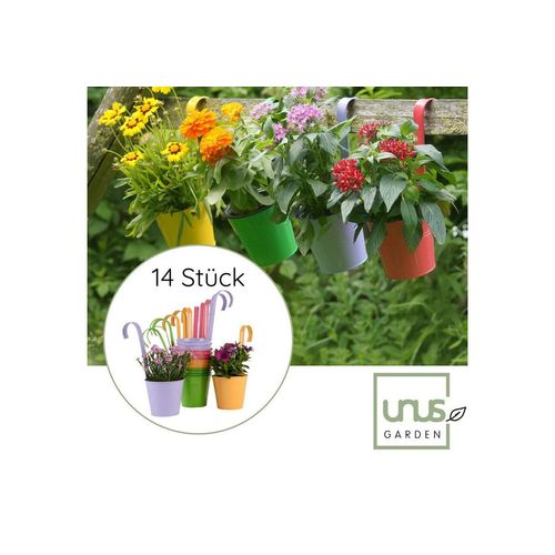 UNUS GARDEN Blumentopf Hängetöpfe bunt (14er Set), Hängeblumentöpfe aus Metall in sommerlichen Farben, für Pflanzen, bunt