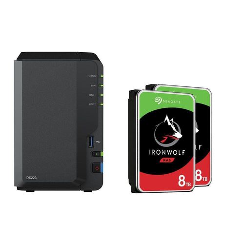 Synology DiskStation DS223 2 Einschübe NAS-Server Leergehäuse +16TB (2x8TB) Seagate Ironwolf SATA 3.5