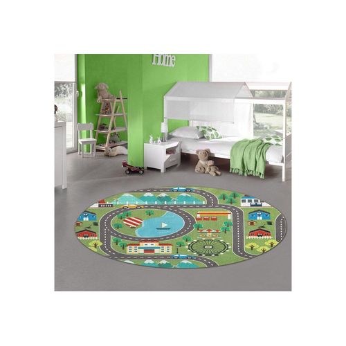 Kinderteppich Kinder Spielteppich mit Stadtlandschaft auf Wiese in grün