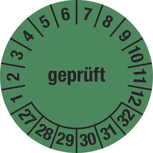 Mehrjahresplakette, geprüft, grün, Dokumentenfolie, Ø 30 mm, VE 10 Stk, 27 - 32 kaiserkraft