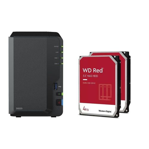 Synology DiskStation DS223 2 Einschübe NAS-Server Leergehäuse + 8TB (2x4TB) WD Red 40EFPX SATA 3.5