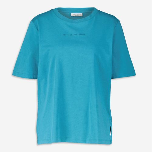 Blaues T-Shirt mit kleinem Logodruck