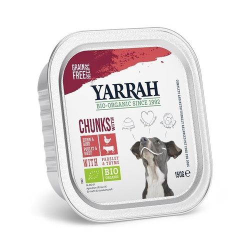 Yarrah Bio-Hundefutter Bröckchen, 12 x 150 g Huhn & Rind