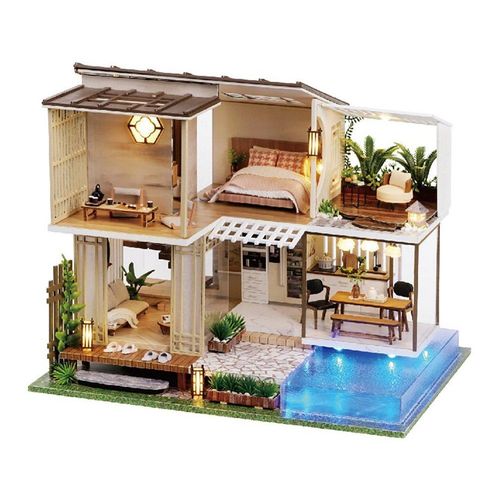 Cute Room 3D-Puzzle DIY holz Miniature Haus Puppenhaus Chalet mit Pool