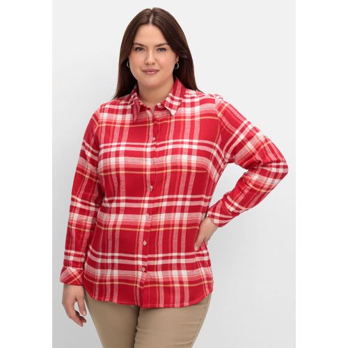 Karierte Flanellbluse mit Krempelärmeln, rot gemustert, Gr.48