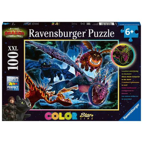 Ravensburger Kinderpuzzle - 13710 Leuchtende Dragons - Dragons-Leuchtpuzzle für Kinder ab 6 Jahren, mit 100 Teilen im XXL-Format, Leuchtet im Dunkeln